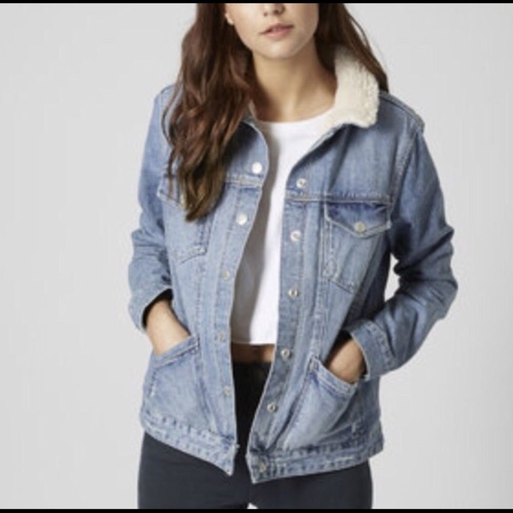 Topshop denim jacket with shearling lining size 6P
